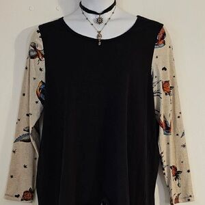 LuLaroe Lynnae Black Tattoo Sleeve Plus Size Top